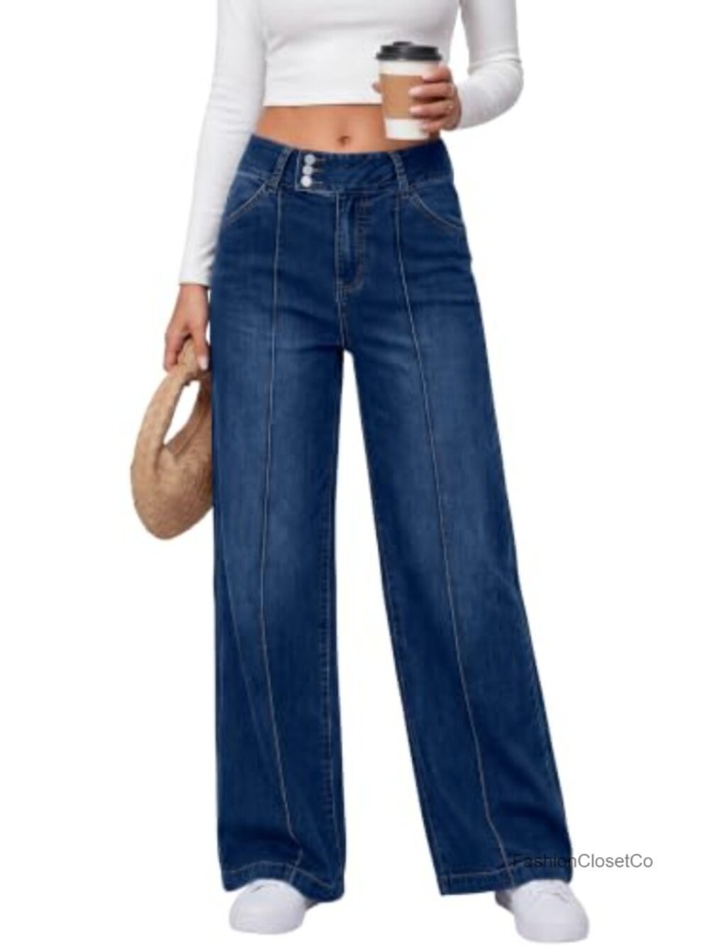 Women's Wide Leg Jeans Mid Rise Stretchy Denim Casual Office